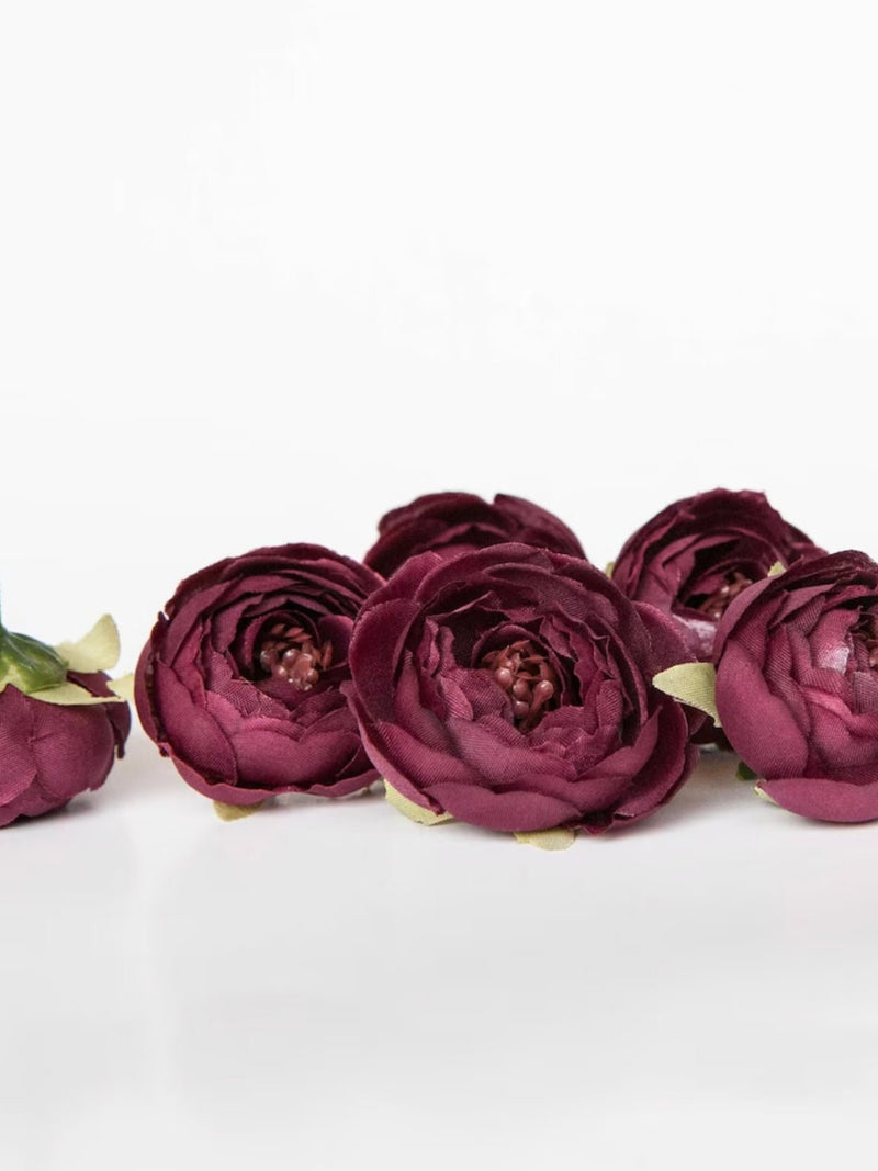 10 Small Ranunculus in Burgundy Wine - silk artificial flower - ITEM 1180 silk flower