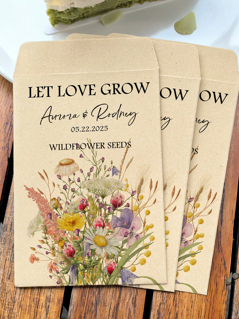 Wedding Seed Packet Favors in Bulk/Let Love Grow/Custom Wedding Wildflower Seed Packet/Seed Included/Bulk Wedding Gifts/Valentine's Day Gift flower seeds