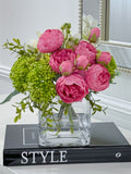 Hot Pink Peony & Hydrangea Centerpiece: Elegant Faux Floral Arrangement house warming flower