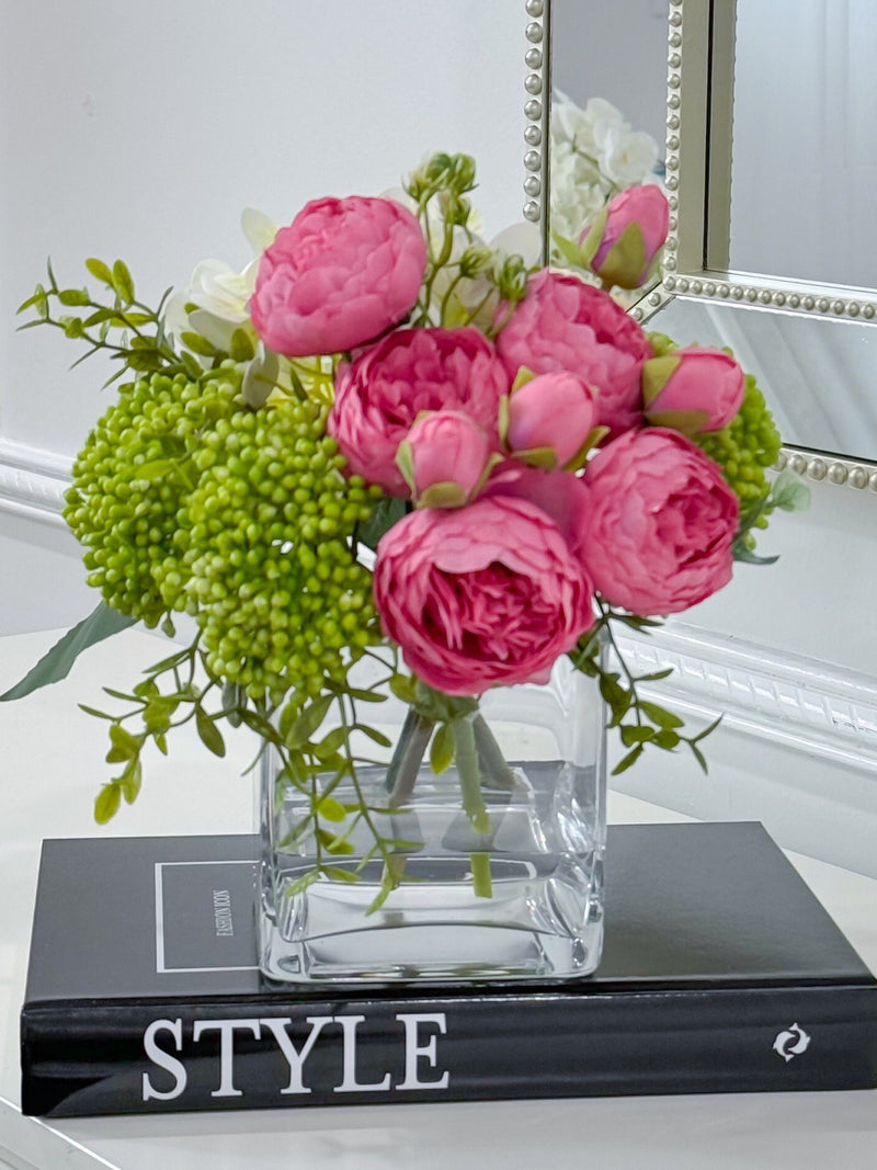 Hot Pink Peony & Hydrangea Centerpiece: Elegant Faux Floral Arrangement FLOWER DELIVERY