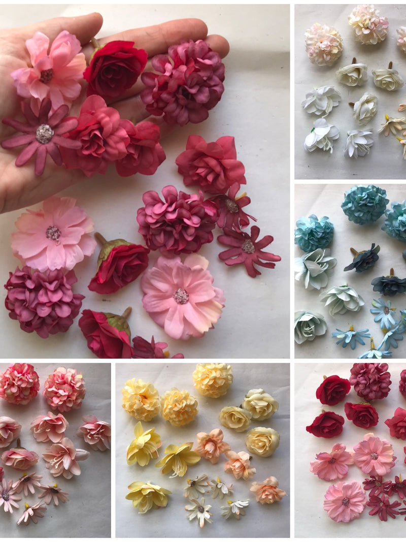 Faux Silk Flower Heads: Craft Cake Wedding Party Decor (16 piece set) silk flower