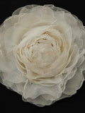 M&S Schmalberg 8" Cabbage Rose Large Light Ivory Off White Crinkle Silk Organza Chiffon  Flower Brooch Pin - Made in USA silk flower
