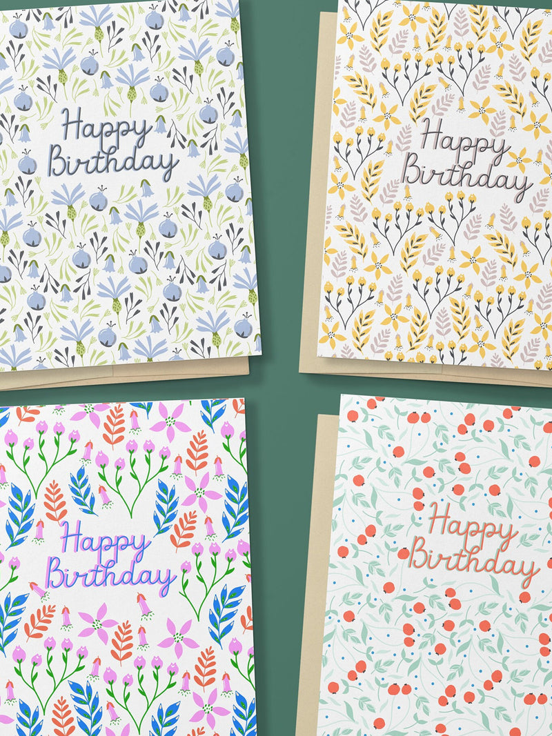 Vintage Floral Birthday Card Set, Botanical Design, 4 Pack birthday flower
