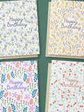 Vintage Floral Birthday Card Set, Botanical Design, 4 Pack birthday flower