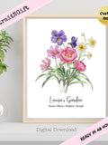 Watercolor Family Birth Flower Bouquet: Personalized Antique Gift (Digital Download) birthday flower