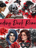 Dark Romance Reading Clipart, Romantic Bookworm Aesthetic Watercolor, Book Lover, Bookish, Black Girl Reading, Cat, Mouse, Rose, Haunting Love Romance Flower
