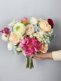 Spring Bridal Bouquet, Wildflowers Summer Wedding Bouquet, Boho Flower Bouquet,  Design in Peonies, Ranunculus , Daisy and Baby's Breath Bouquet