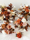 Burnt Orange & Ivory White Fall Bouquet, Burnt Orange Bridal and Bridesmaid Bouquet, Fall Silk Flower Bouquet, Fall Rustic Wedding Bouquet wedding flower