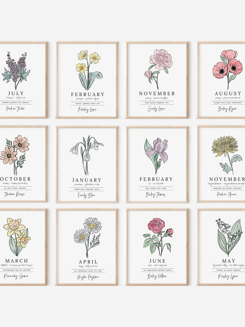 Personalized Name Birth Flower Printable | 28 Options Custom Gift for Birthdays | Nursery Wall Decor | Floral Inspired Gift birthday flower
