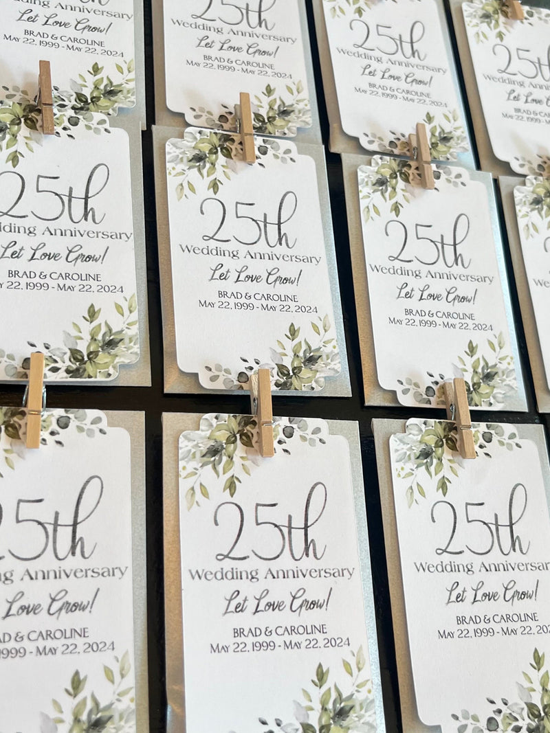 Personalized Anniversary Seed Packet Favors, Green Foliage Tag ANNIVERSARY