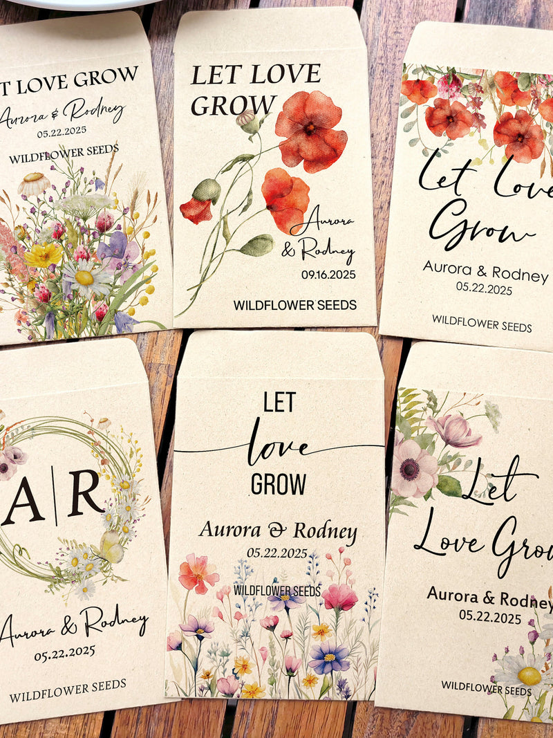 Personalized Wedding Seed Packet Favor/Custom Bridal Shower Seed Packets in Bulk/Eco-Friendly Wildflower Seed Favors/Wedding Gift for Guests seeds bulk