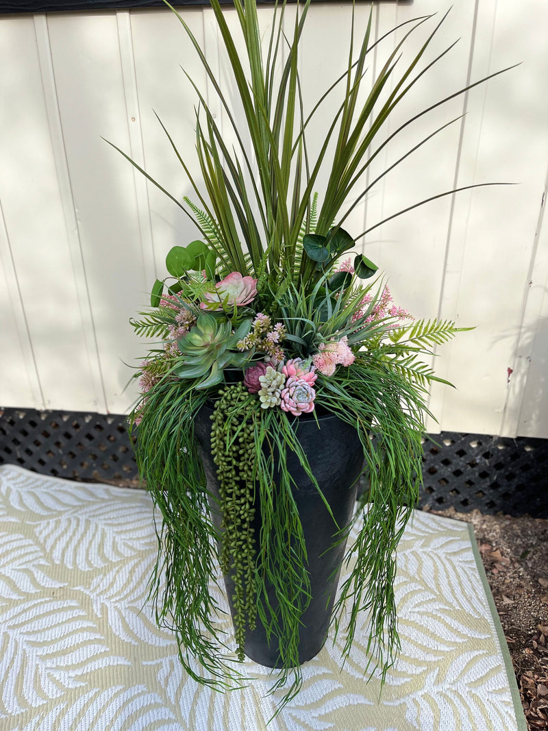 Pink Faux succulent drop in planter, faux urn filler , planters for porch, urn filler for summer, potted faux plants, succulent arrangement faux plants