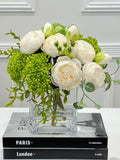 White Peony & Hydrangea Centerpiece: Elegant Faux Floral Arrangement house warming flower