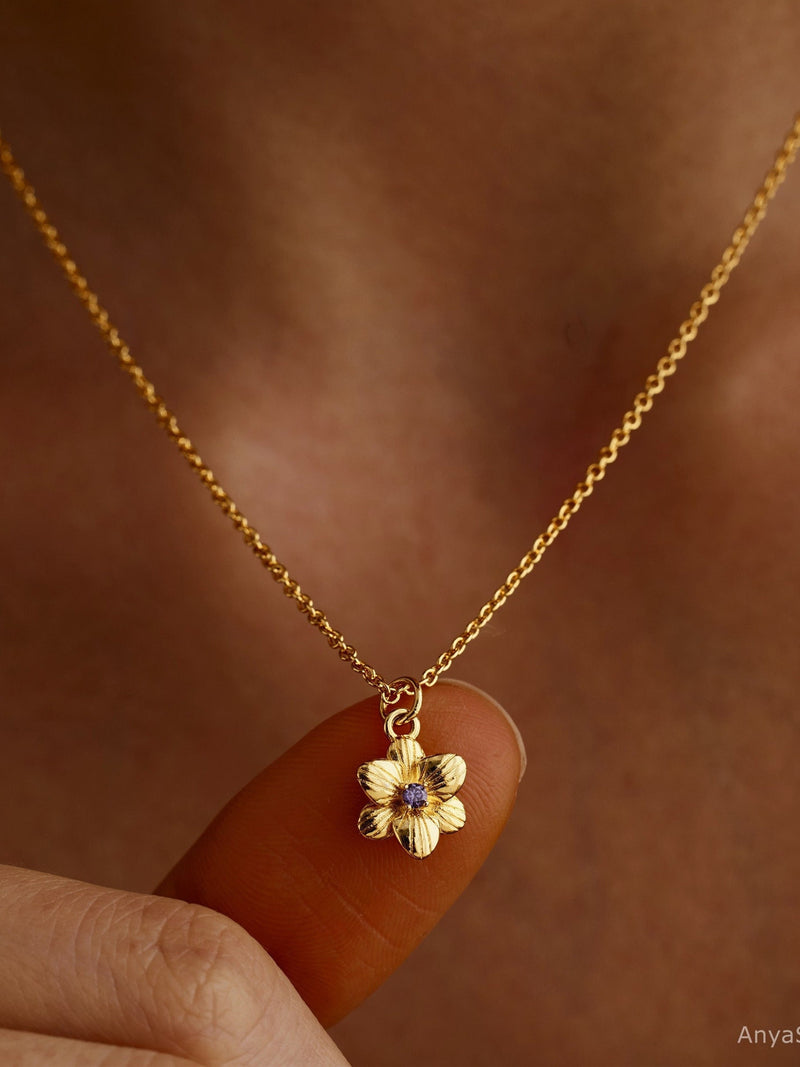 Custom Birthflower necklace with Birthstone, Birthflower Bouquet Necklace Birth Month, Birthstone Necklace, Birthday Gift, Mothers day Gift birthday flower