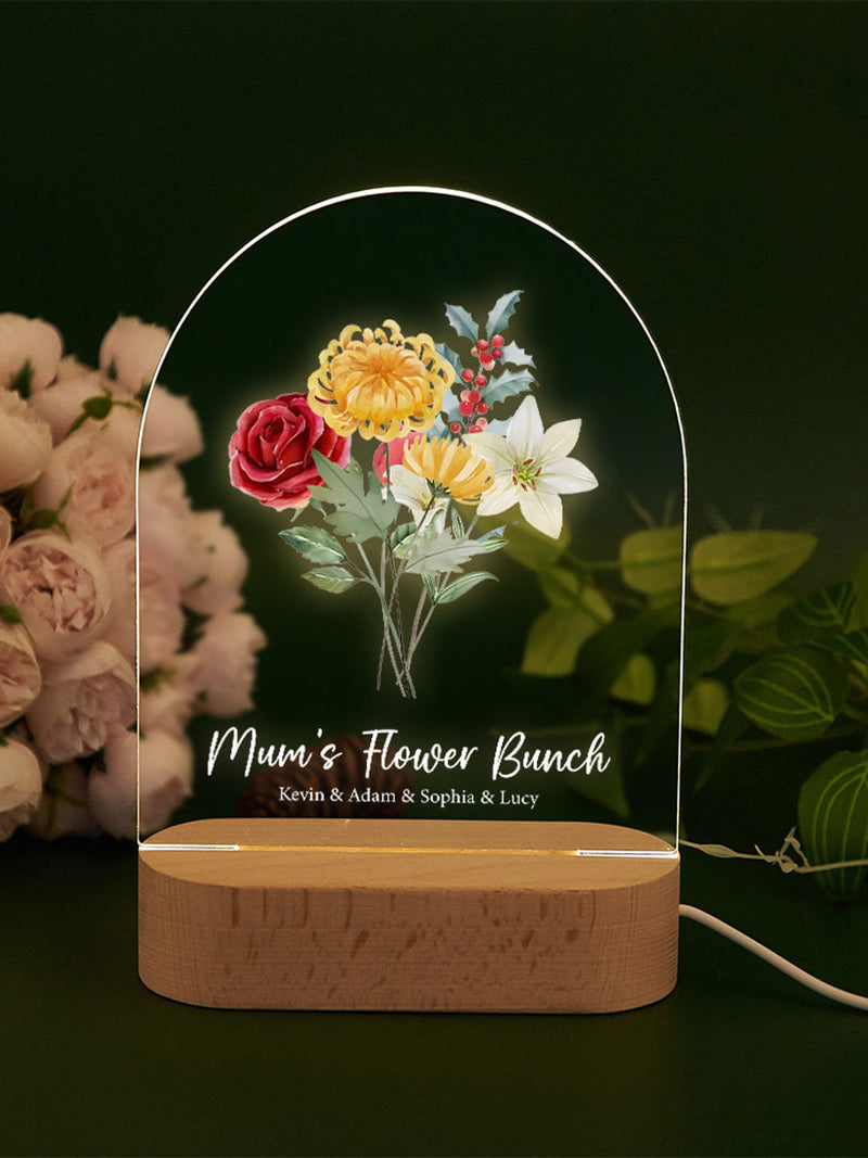 Personalized Birth Flower Night Light: Mom's Flower Bunch Lamp birthday flower