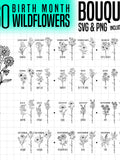 Birth month Bouquet Wildflowers svg and png 560 graphic files bundle - birthmonth wild flowers birthday botanical instant digital downloads birthday flower