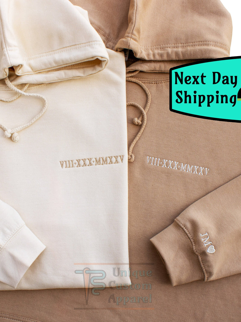 Anniversary Hoodie with Initials on Sleeve, Roman Numeral Hoodie, Wedding Date Embroidered Sweatshirts, Valentines Anniversary Gift For Him ANNIVERSARY