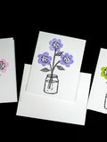 Flower pot linocut Card and Envelope - 4.25 x 5.5 Heavyweight Folded Cardstock and Envelope - Cute floral handmade greeting card flower spore