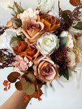 Burnt Orange & Ivory White Fall Bouquet, Small Fall Wedding Bouquet for Bride or Bridesmaids, Fall Silk Flower Bouquet, Fall Rustic Bouquet silk flower