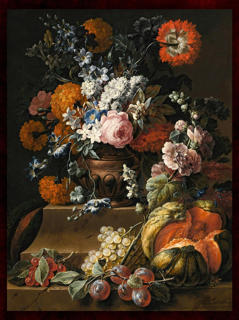 Still Life With Hollyhock And Various Flowers by Gaspar Peeter Verbruggen the Younger GiclŽe Canvas Print ¥ Botanical Wall Arts house warming flower