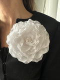 Handmade Oversized White Silk Flower Brooch: Bridal Pin silk flower