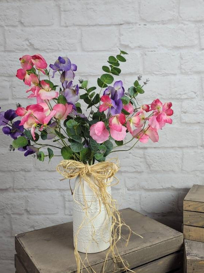 Evergreen Sweet Pea Bouquet: Artificial Floral Home Decor FLOWER DELIVERY
