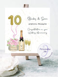 Personalized Wedding Anniversary Card: Champagne, Balloons, Flowers ANNIVERSARY