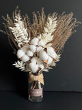 Cotton Bouquet w/vase  | Preserved & Dried Flower | Ruscus, Reed Pampas | gift set | Wedding Birthday | Second Anniversary | Home decor ANNIVERSARY