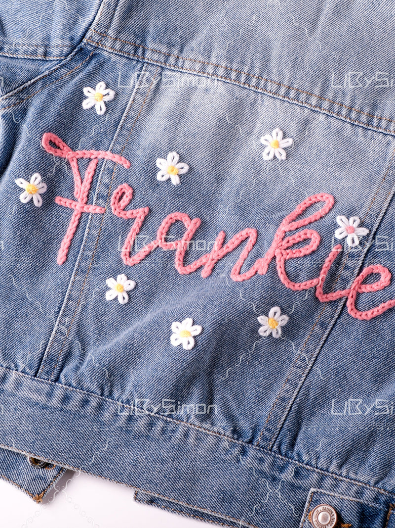 Personalized Baby Denim Jacket: Custom Name Toddler Jean Jacket birthday flower