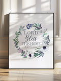 Lord Bless this Home Digital Sign, Christian Wall DŽcor, Bless this Home and All that Enter, printable wall art, indigo purple floral wreath house warming flower