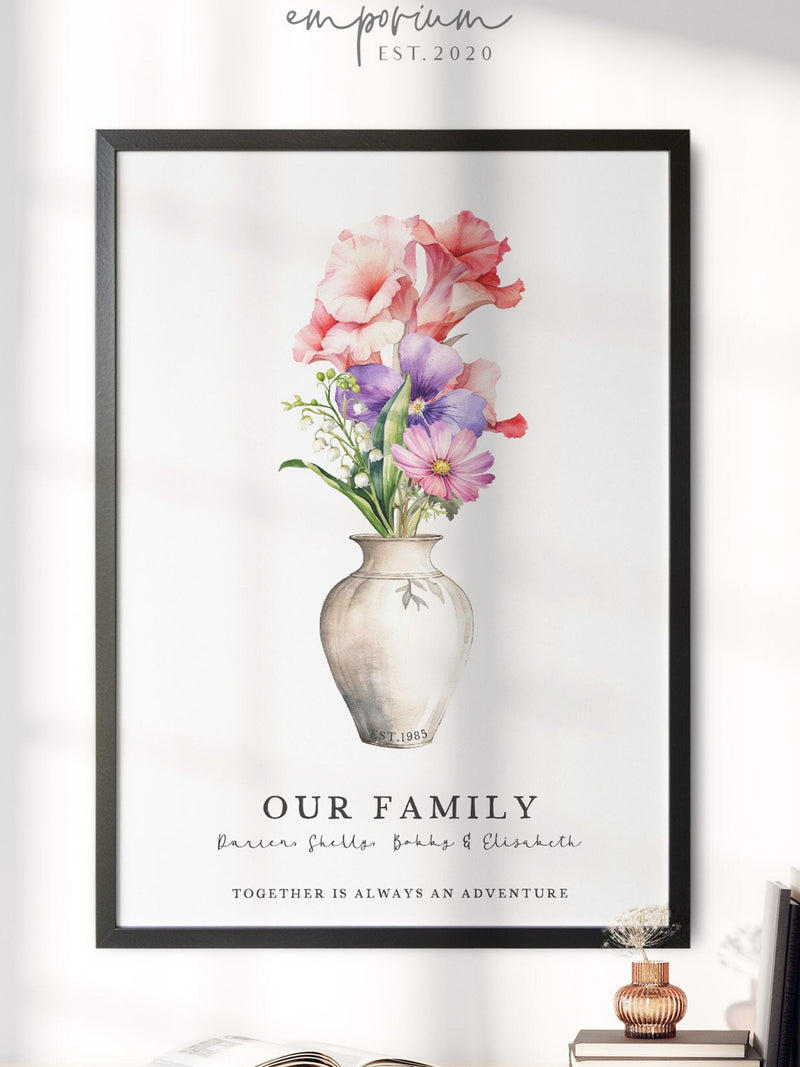 Custom Birth Flower Family Print: Personalized Home Decor birthday flower