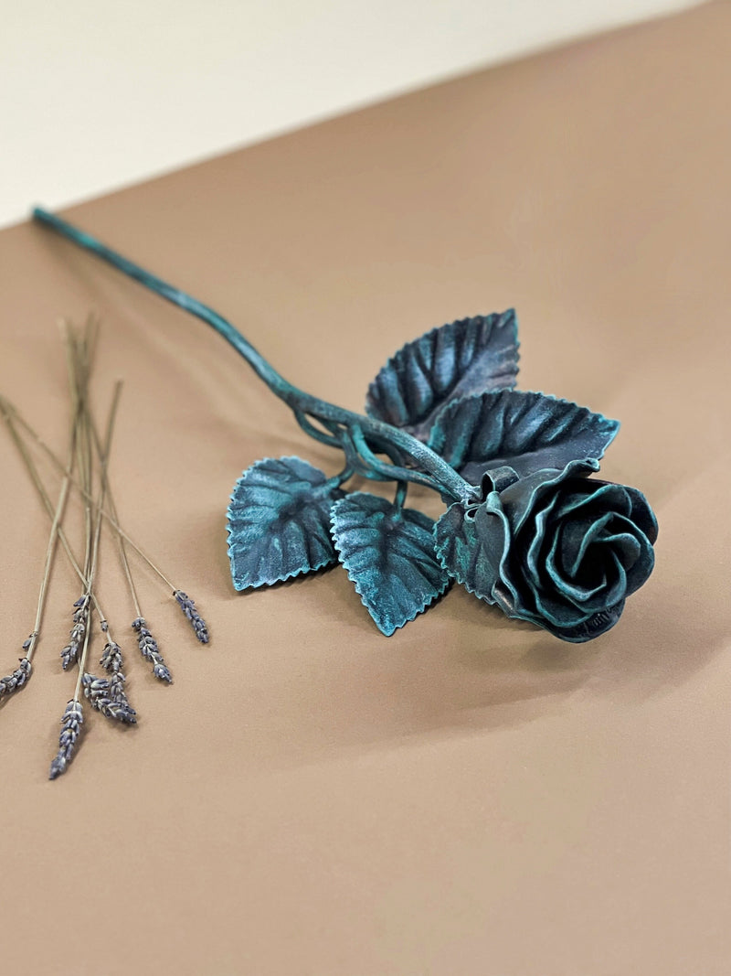 Hand-Forged Steel Rose with Customizable Text Option ANNIVERSARY