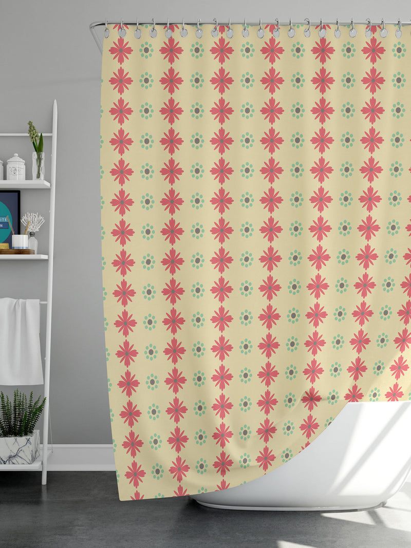 Pink blue flower retro Shower Curtain,  Mid-century 70s vintage bathroom curtain mat, Home bath Decor art deco nouveau, House warming Gift house warming flower