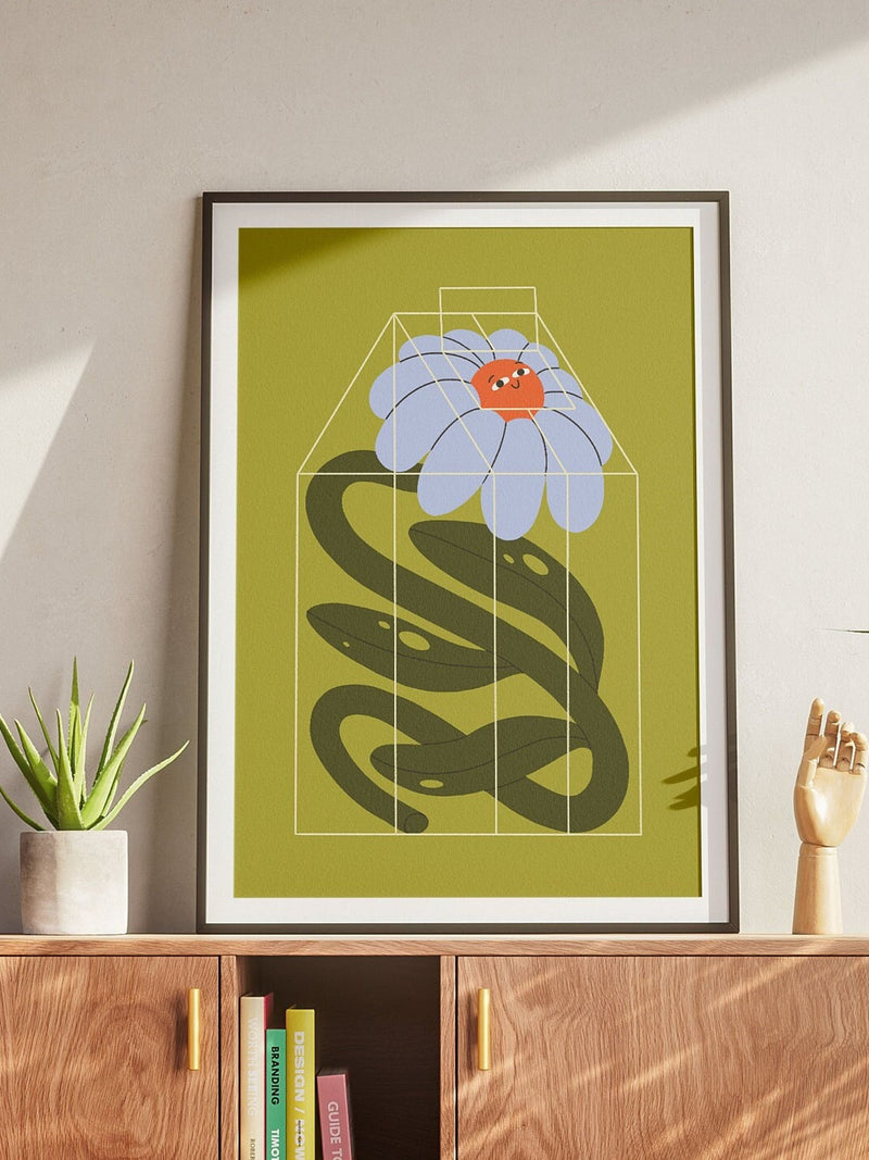 Poster Art Illustration Green House Flower | Wall Art Print | Digital art print 18x24 | Home decor | Gallery art | Colorful art poster | house warming flower