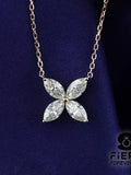 Four Stone Flower Necklace, 1/ 1.4/ 2 Carat Marquise Cut Moissanite Engagement Pendant With Cable Chain, Anniversary Gift Necklace For Women ANNIVERSARY