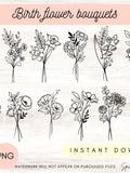 birthflower SVG, Birth Month Flower Bouquet SVG & PNG, , Botanical Clipart (Digital Download) birthday flower