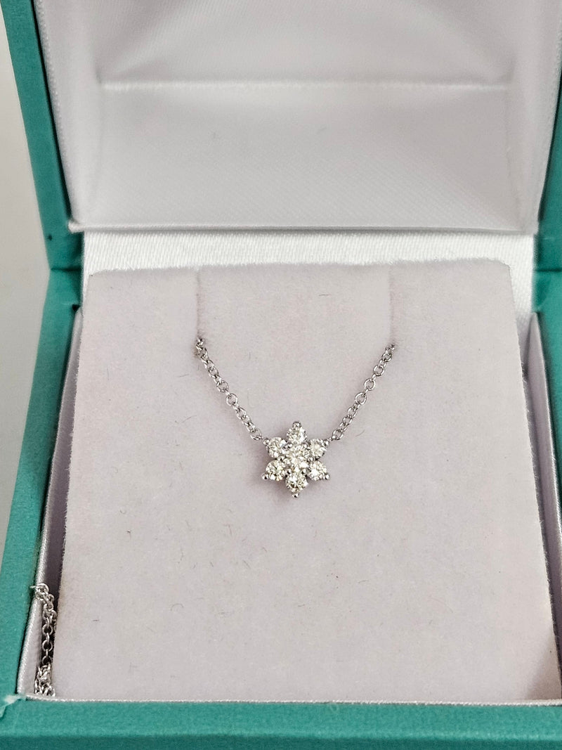 14K Gold Diamond Flower Necklace: Natural Diamond Snowflake Pendant - Anniversary gift ANNIVERSARY