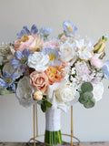 Faux Wildflowers Bridal Bouquet, Pastel Colors Spring Summer Wedding Bouquets, Ranunculus, Rose, Daisies, Lilacs, Pink/Blue/White/Peach Bouquet