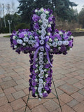 Multi Purple Cross Cemetery  Artificial Flowers Funeral Grave Decorations Memorial Flower Round Wreaths Arrangements Bow Arrangement Love sympathy flower
