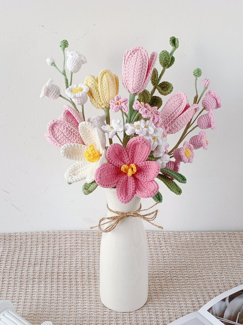 Crochet flowers bouquet, Everlasting Tulips, Pink, Purple, Blue, Graduation, gift for mother, gift for her, nother's Day, birthday gifts,mom birthday flower