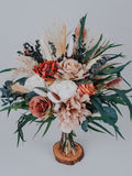 Burnt Orange bouquet/Rustic Fall Wedding Faux Bouquet/Pink Burgundy/Ivory Brown Flowers with Greenery bridal bouquet/Terracotta bouquet Bouquet