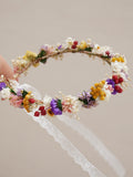 Dried flowers mixed with wild flowers for the bride's crown. White daisy dried flower children's crown. Bohemian Wedding Flower Girl Crown wedding flower