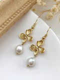 Gold Flower Drop Earrings,Real Freshwater Pearl Earrings,Dainty Floral Hook Earirngs,Crystal Bridal Earrings,Pearl Jewelry,Bridesmaid Gifts ANNIVERSARY