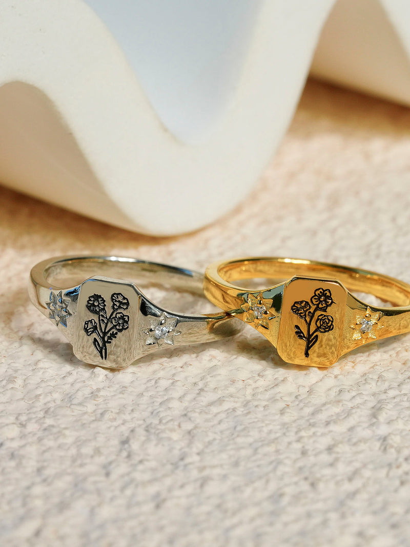 Personalized Multiple Birth Flower Ring, Bouquet Ring, Engraved Family Flower Ring, Festival Gift for Mom Grandma, Mother's Day Gift birthday flower