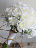 Faux Cream/Ivory Real Touch Roses Bridal Bouquet, Roses & Baby's Breath Wedding Bouquets, Spring Summer White Artificial Flowers Bouquets Bouquet