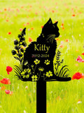 Personalized Metal Cat Grave Marker,Cat Memorial Stake with Flowers,Custom Cat Cemetery Stake,Cat Garden Stake,Cat Garden Decor,Loss of Cat sympathy flower