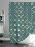 Blue geometry retro Shower Curtain, Mid-century 70 vintage flower bathroom curtain mat, Home bath Decor art deco nouveau, House warming Gift house warming flower