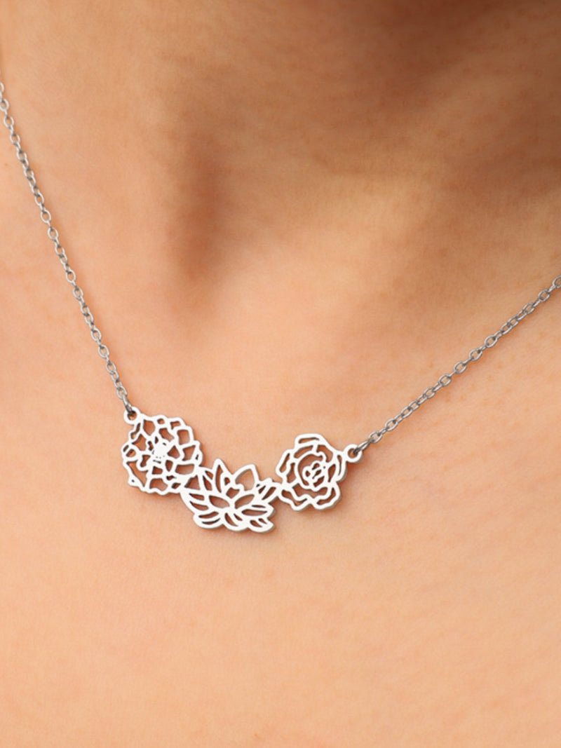 Personalized Birth Flower Necklace, Stainless Steel Floral Jewelry birthday flower