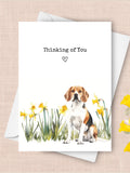 Beagle Thinking of You Card, Pet Beagle Dog Sending Cheer Love Greeting, Yellow Daffodils Sympathy Gift, Spring Flowers Watercolor Present sympathy flower