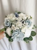 Faux bridal bouquet with sky blue, dusty blue flowers, blue bouquet, white and blue bouquet, silk wedding bouquet, faux bridal bouquet wedding flower